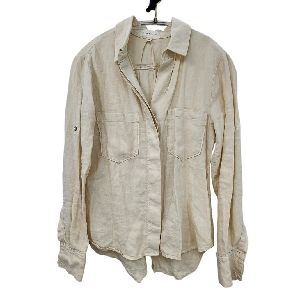 Cloth And Stone Linen Top XS Roll Tab Sleeve Light Casual Summer Top